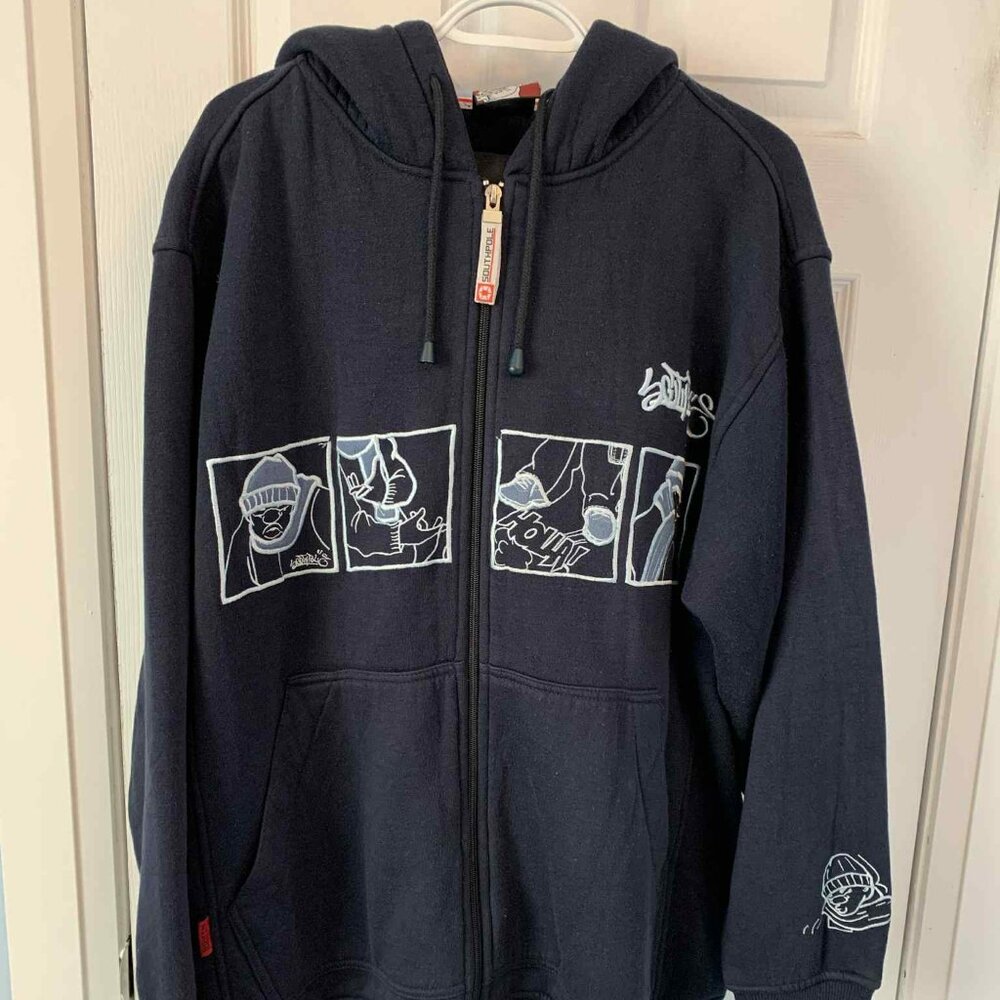 RARE Vintage 90's/Y2K Southpole Graphitti Spraypaint Men's Navy Hoodie - Sz.M